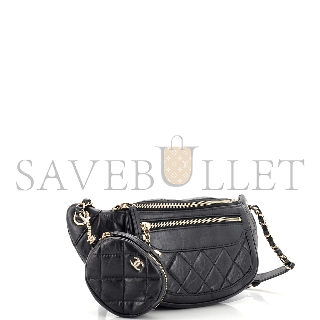 CHANEL FRONT ZIP WAIST BAG WITH COIN PURSE QUILTED AGED CALFSKIN AS1077 (34*15*6cm)